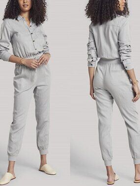 Faherty Arlie Day Jumpsuit Linen Blend Jogger Stone Gray Size S